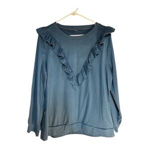 Stylish Blue Ruffled Women's Sweater